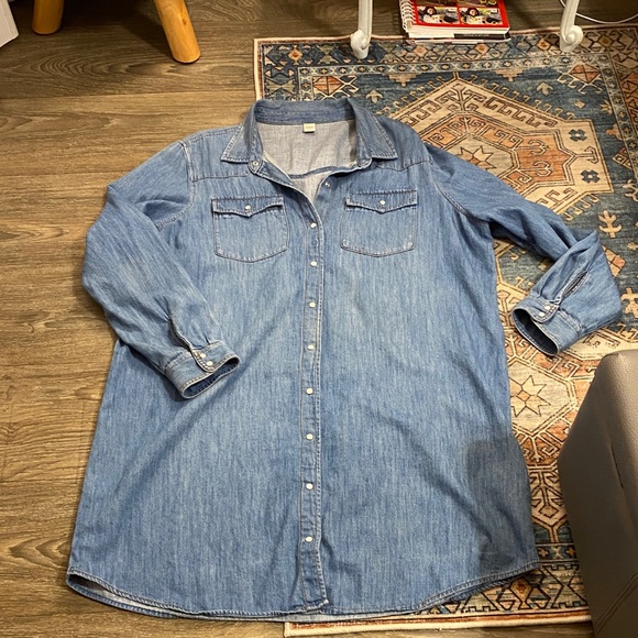 Old Navy Blue Denim Shirt Dress; long sleeved; size XL - Picture 2 of 6